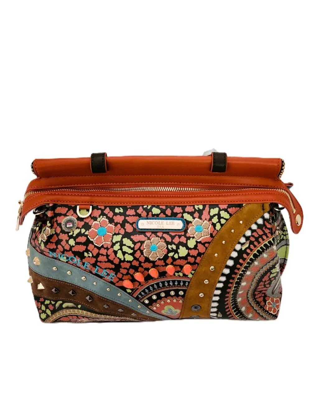 NWT Nicole Lee Vintage Printed Patchwork Satchel Crossbody Bag V16634 Boho 2021